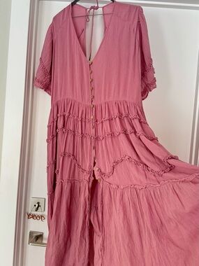 Free People Mauve Pink Tiered Button-Front Maxi Gauze Dress